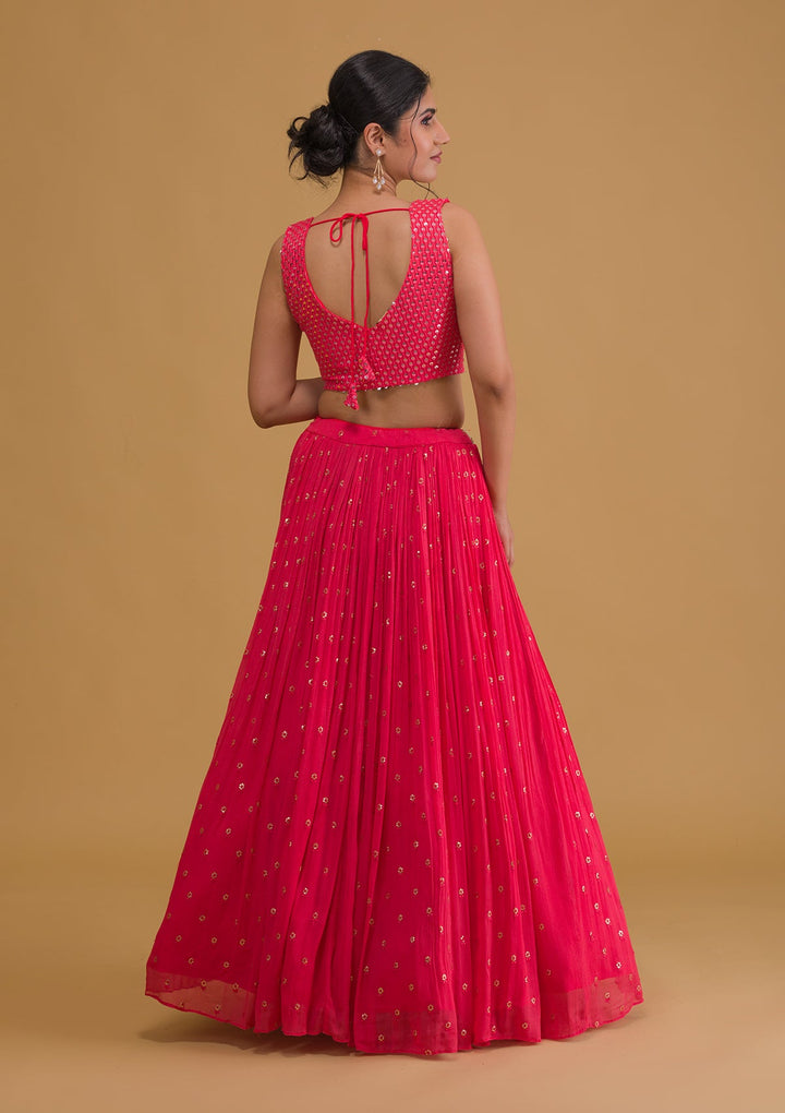 Pink Sequins Georgette Readymade Lehenga-Koskii
