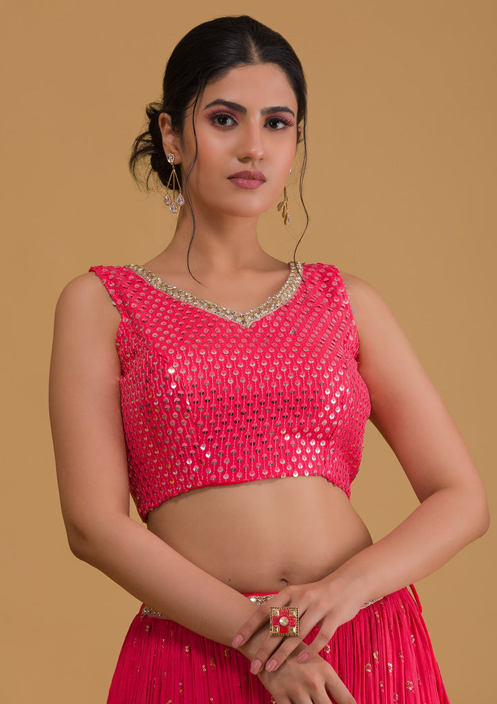 Pink Sequins Georgette Readymade Lehenga-Koskii