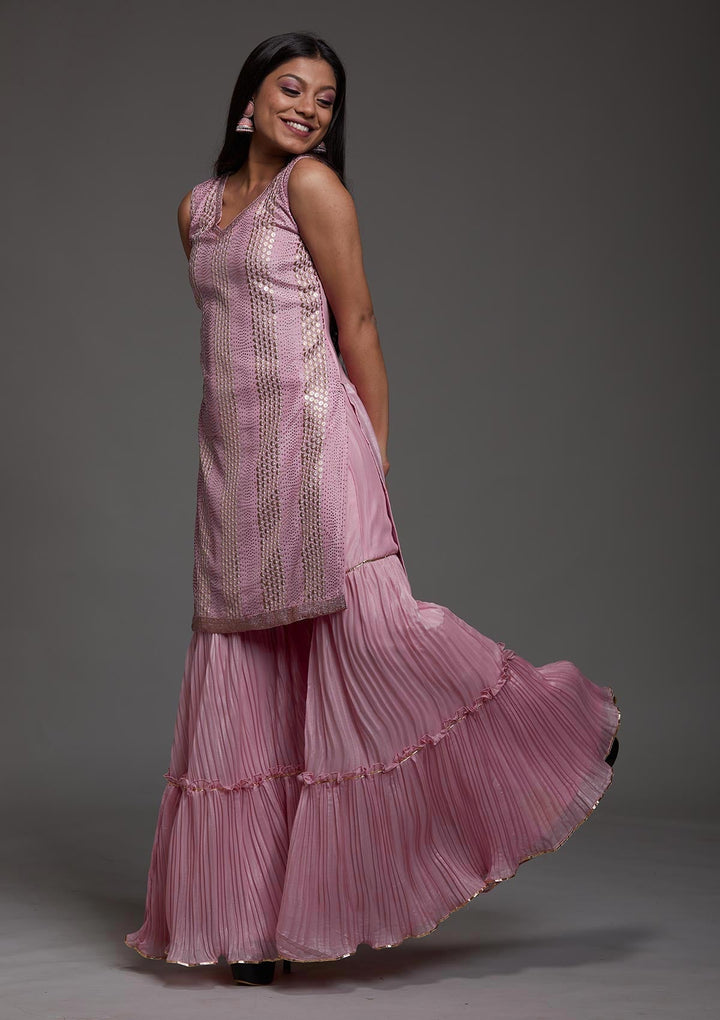 Pink Sequins Semi Crepe Designer Salwar Suit-Koskii