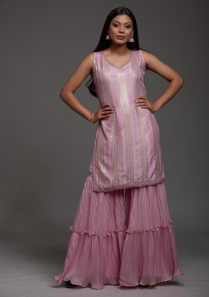 Pink Sequins Semi Crepe Designer Salwar Suit-Koskii