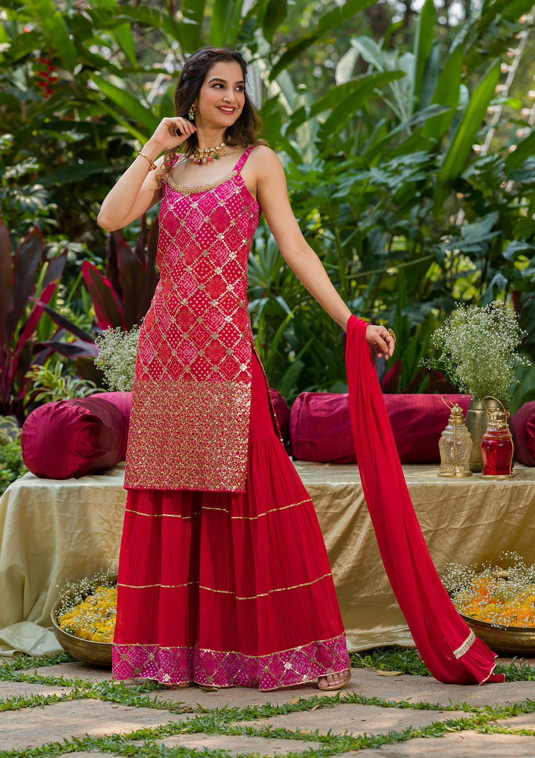Pink Sequins Georgette Readymade Salwar Kameez-Koskii