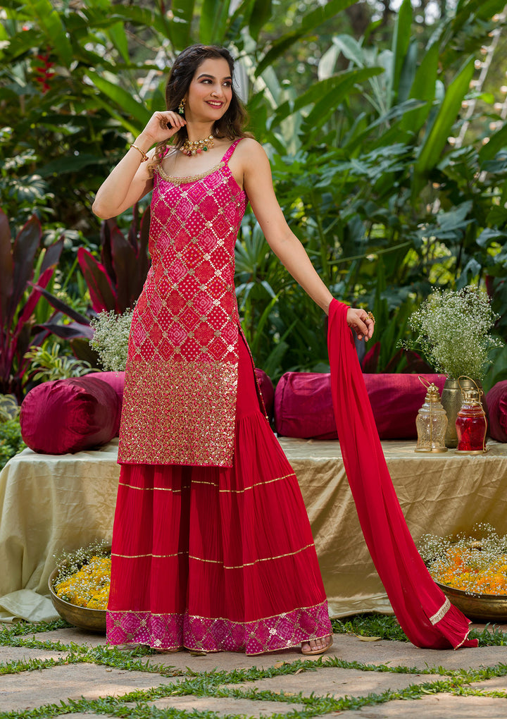 Pink Sequins Georgette Readymade Salwar Kameez-Koskii