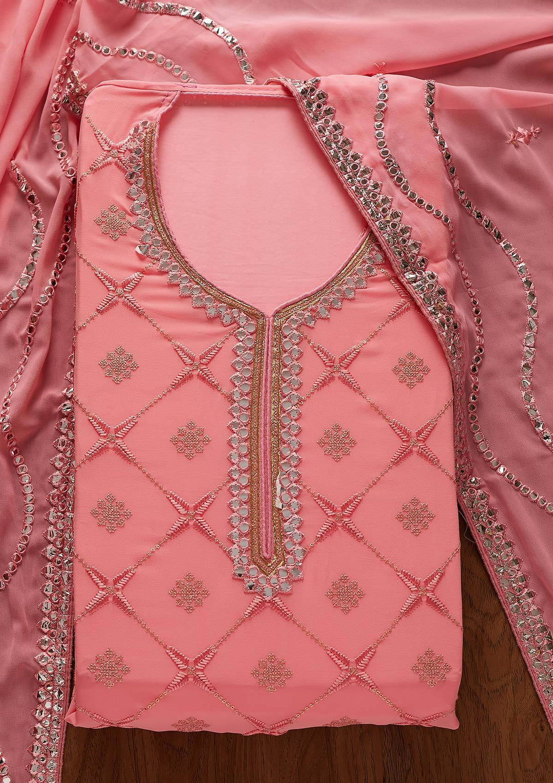 Pink Sequins Georgette Designer Semi-Stitched Salwar Suit - koskii