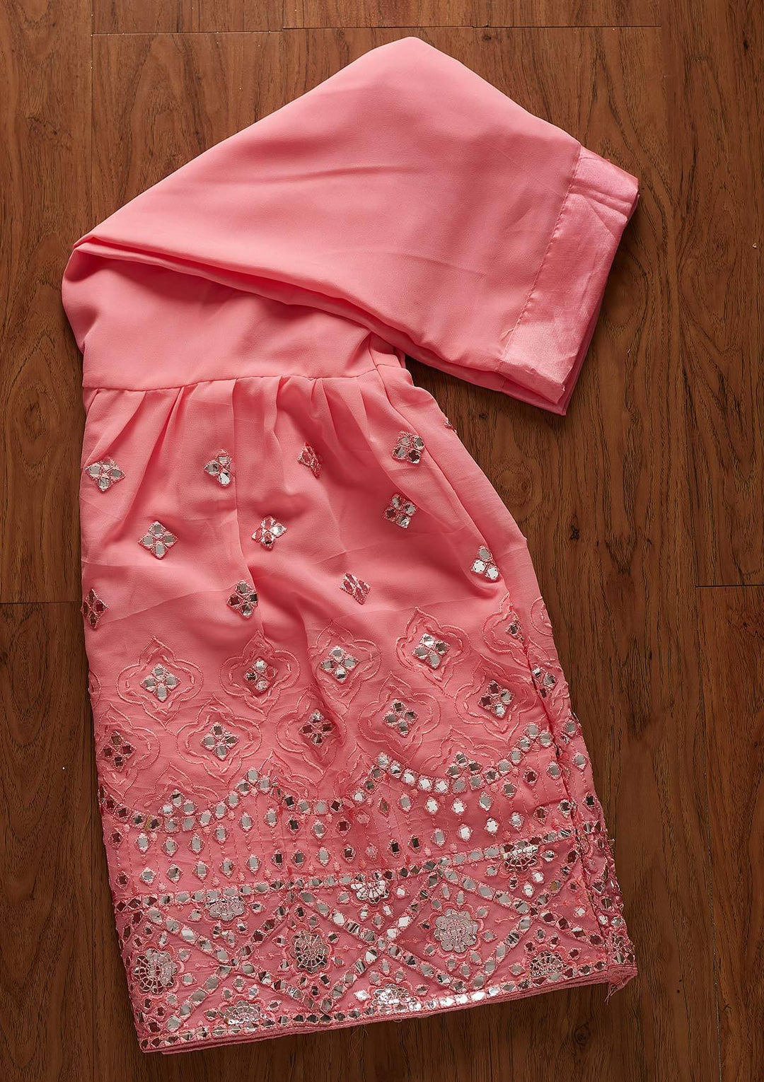 Pink Sequins Georgette Designer Semi-Stitched Salwar Suit - koskii