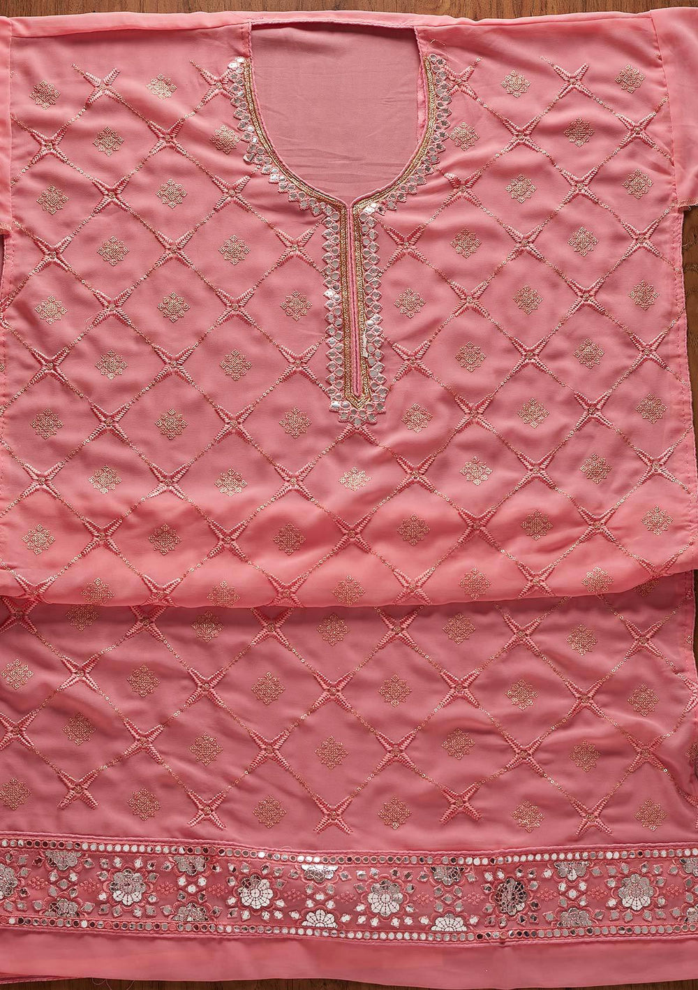 Pink Sequins Georgette Designer Semi-Stitched Salwar Suit - koskii