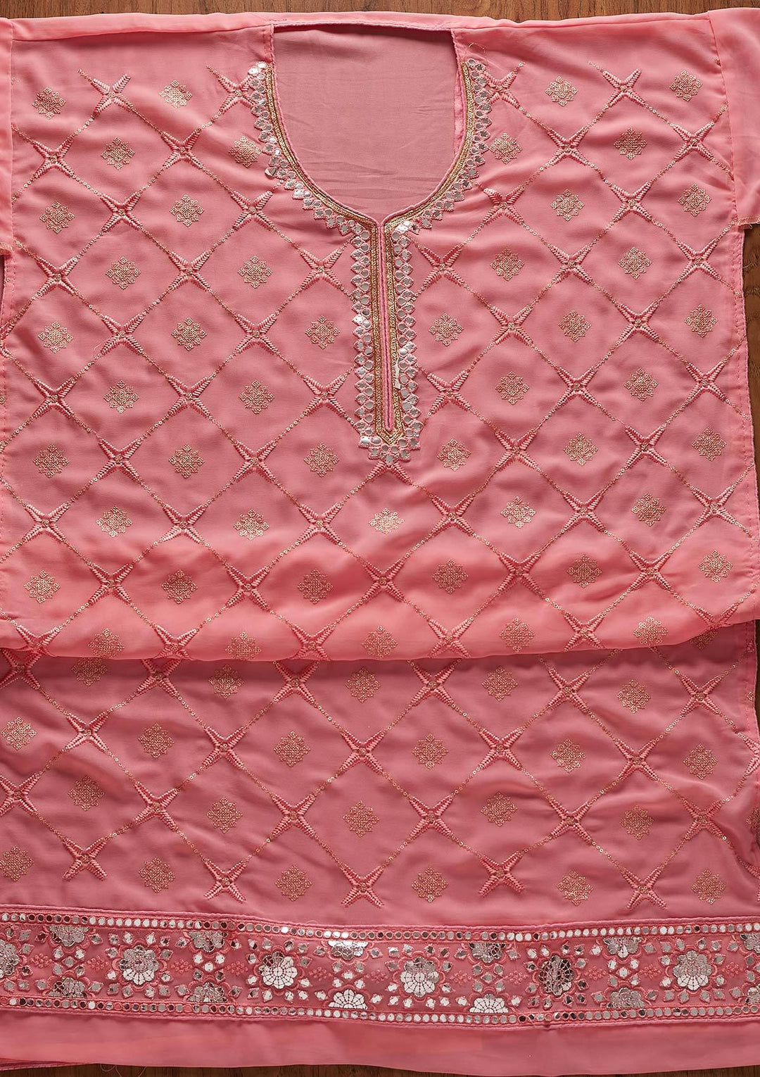 Pink Sequins Georgette Designer Semi-Stitched Salwar Suit - koskii