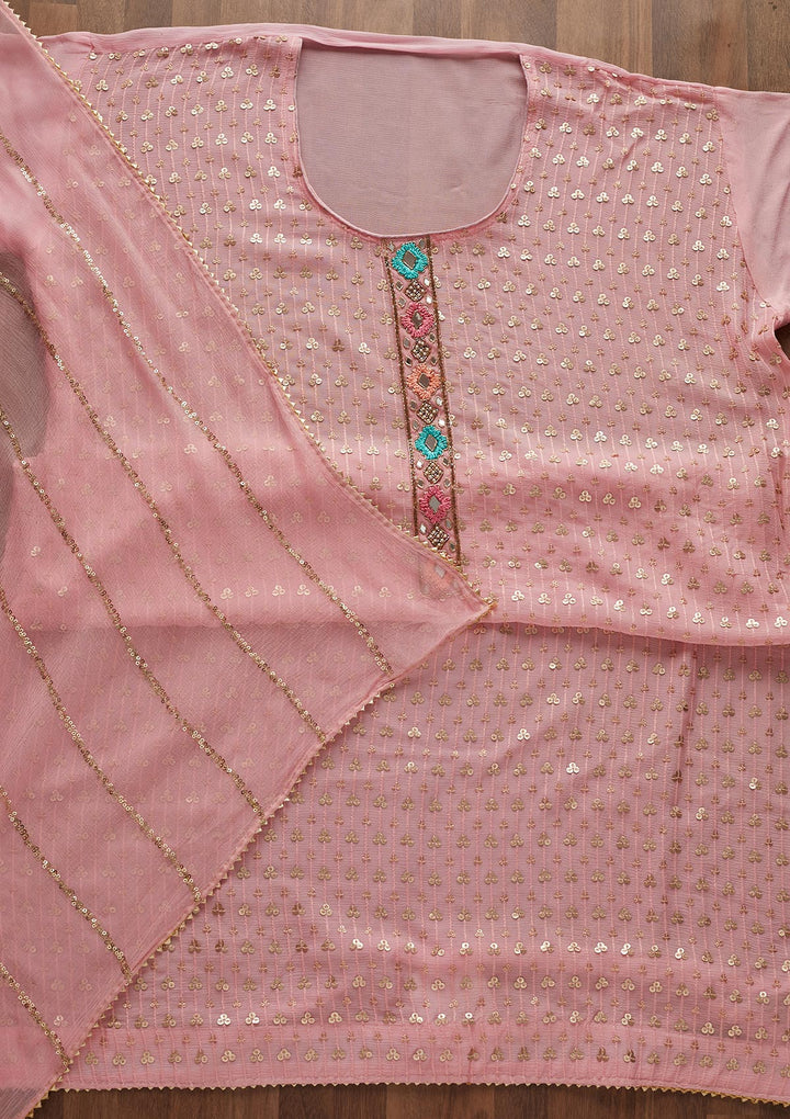 Pink Sequins Georgette Designer Semi-Stitched Salwar Suit - Koskii
