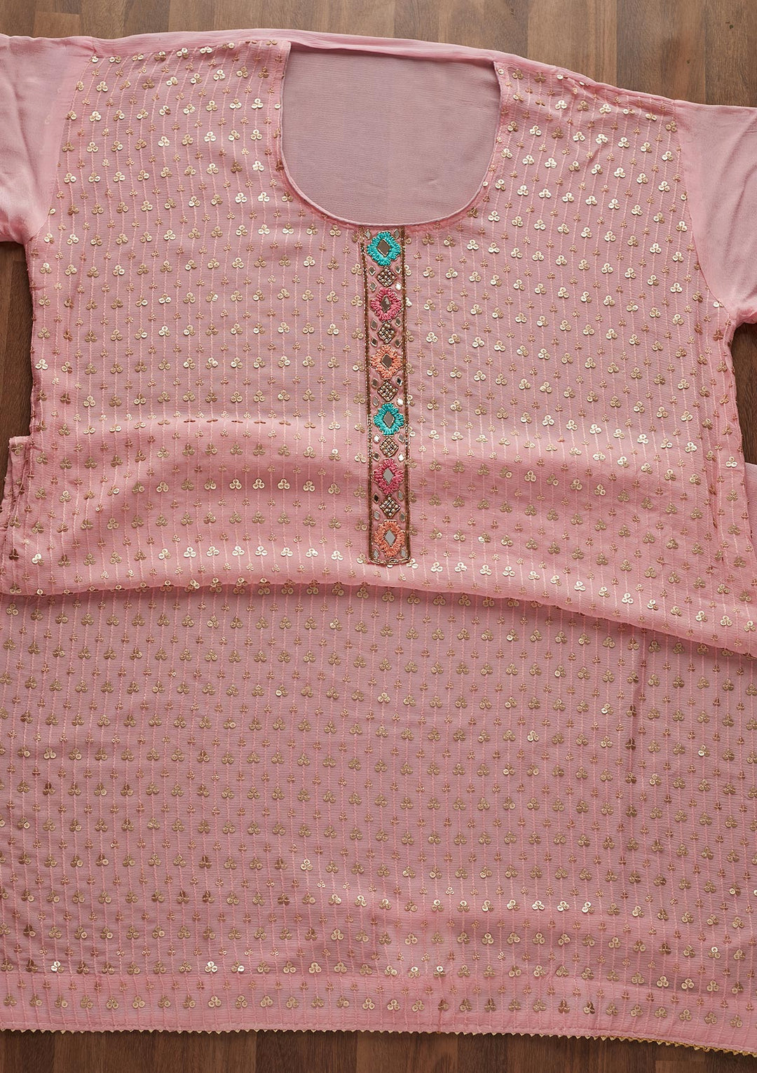 Pink Sequins Georgette Designer Semi-Stitched Salwar Suit - Koskii