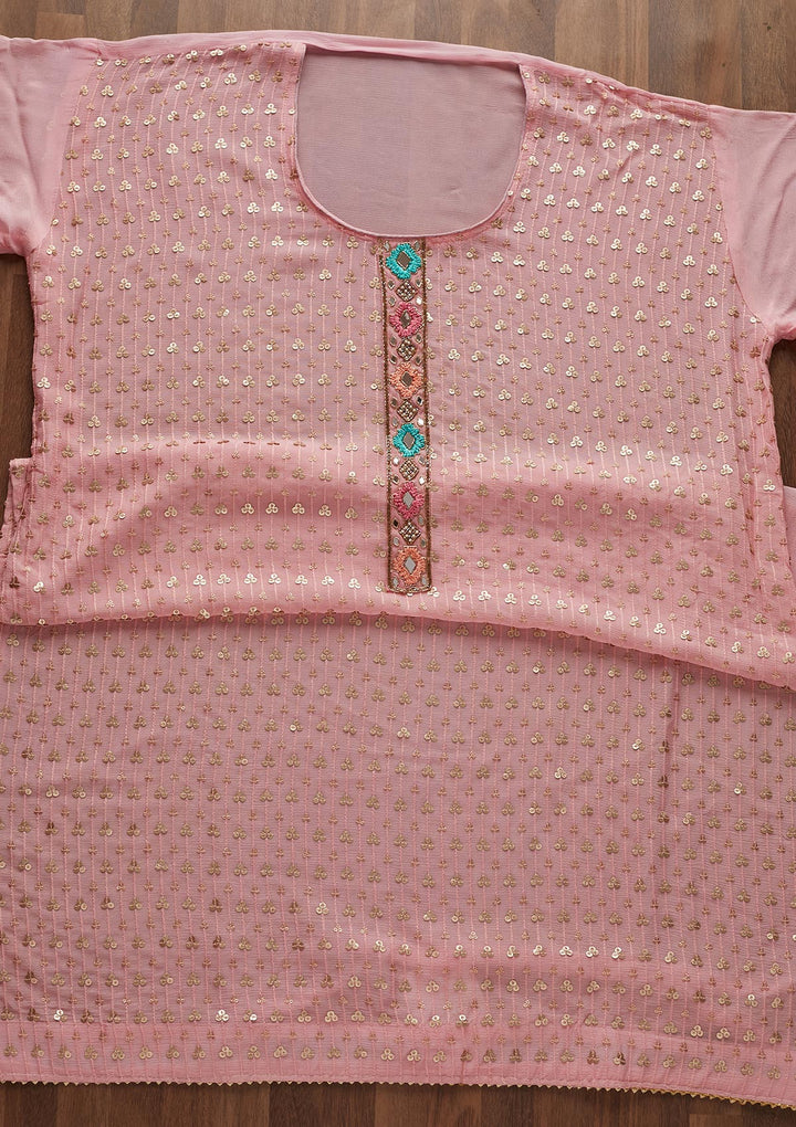 Pink Sequins Georgette Designer Semi-Stitched Salwar Suit - Koskii