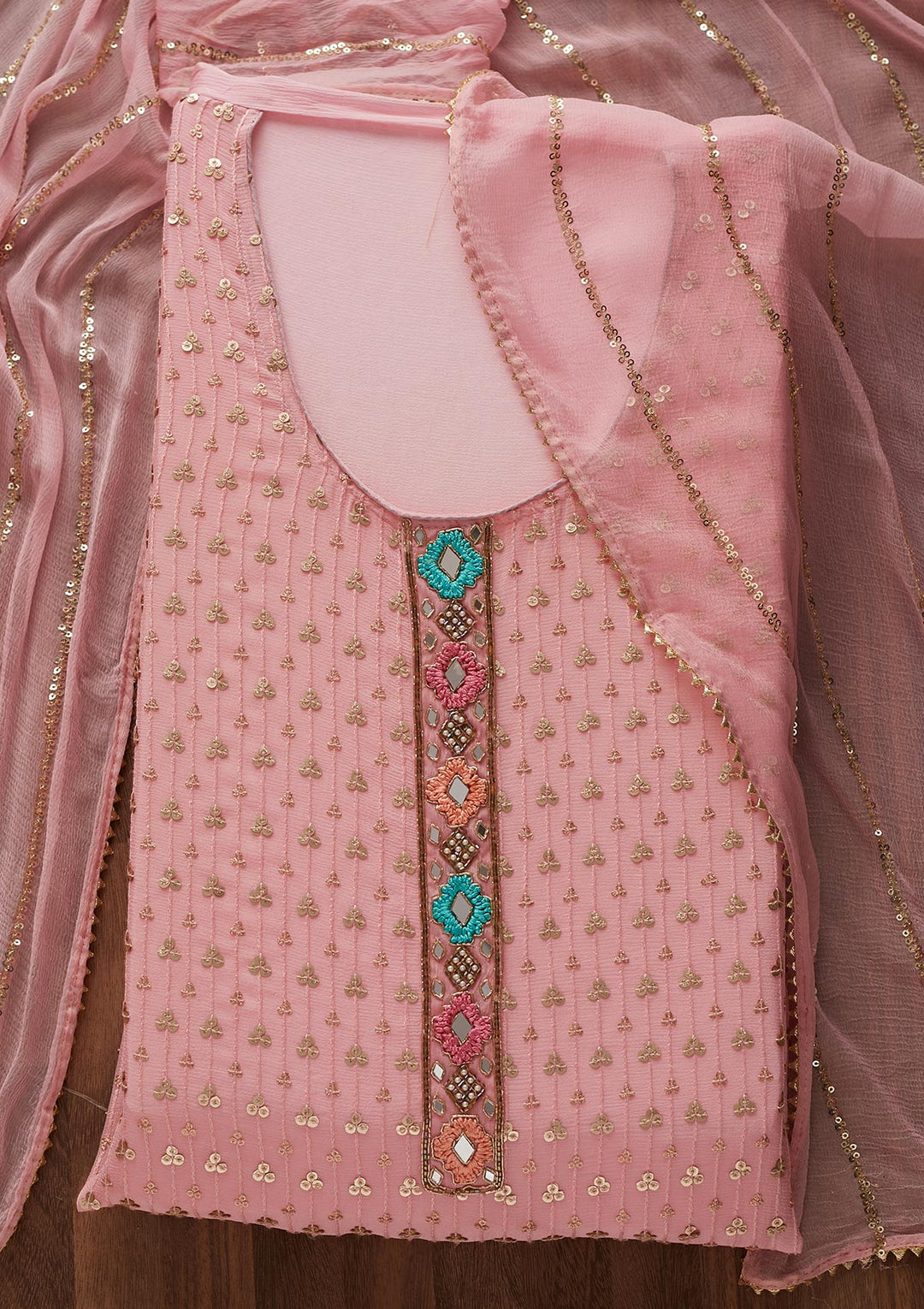 Pink Sequins Georgette Designer Semi-Stitched Salwar Suit - Koskii