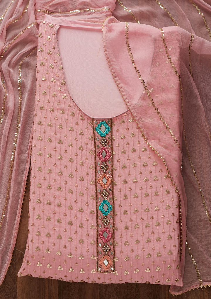 Pink Sequins Georgette Designer Semi-Stitched Salwar Suit - Koskii