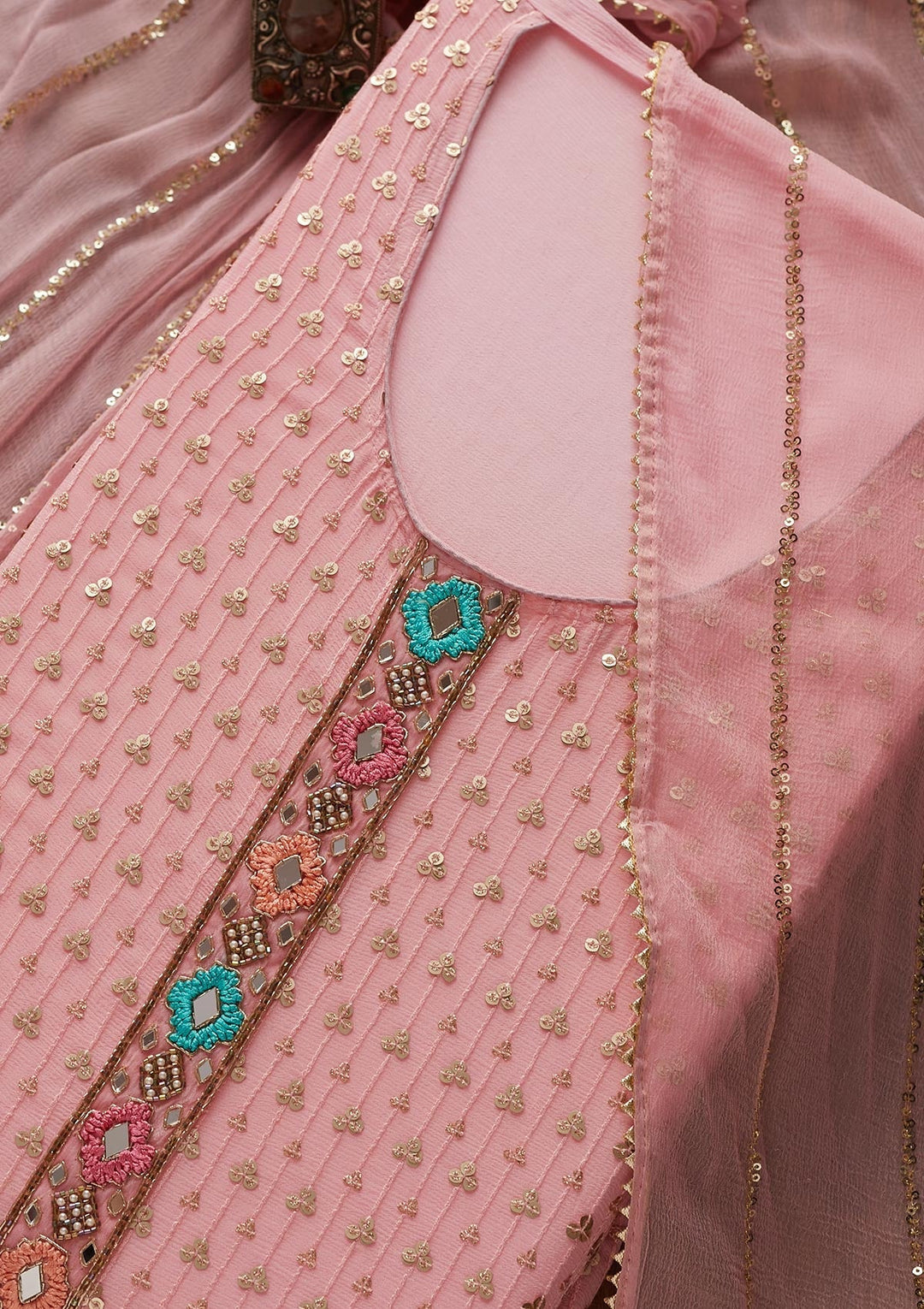 Pink Sequins Georgette Designer Semi-Stitched Salwar Suit - Koskii