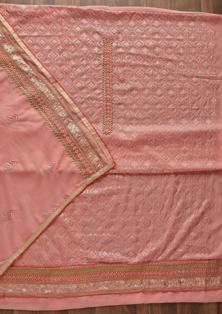 Pink Sequins Georgette Designer Semi-Stitched Salwar Suit - Koskii