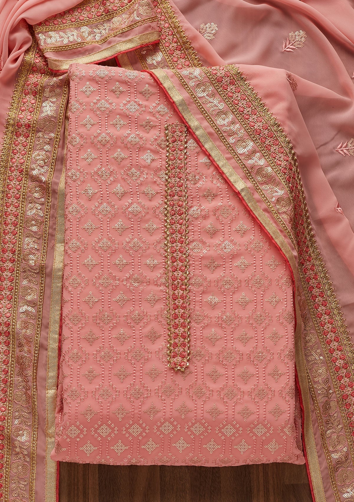 Pink Sequins Georgette Designer Semi-Stitched Salwar Suit - Koskii