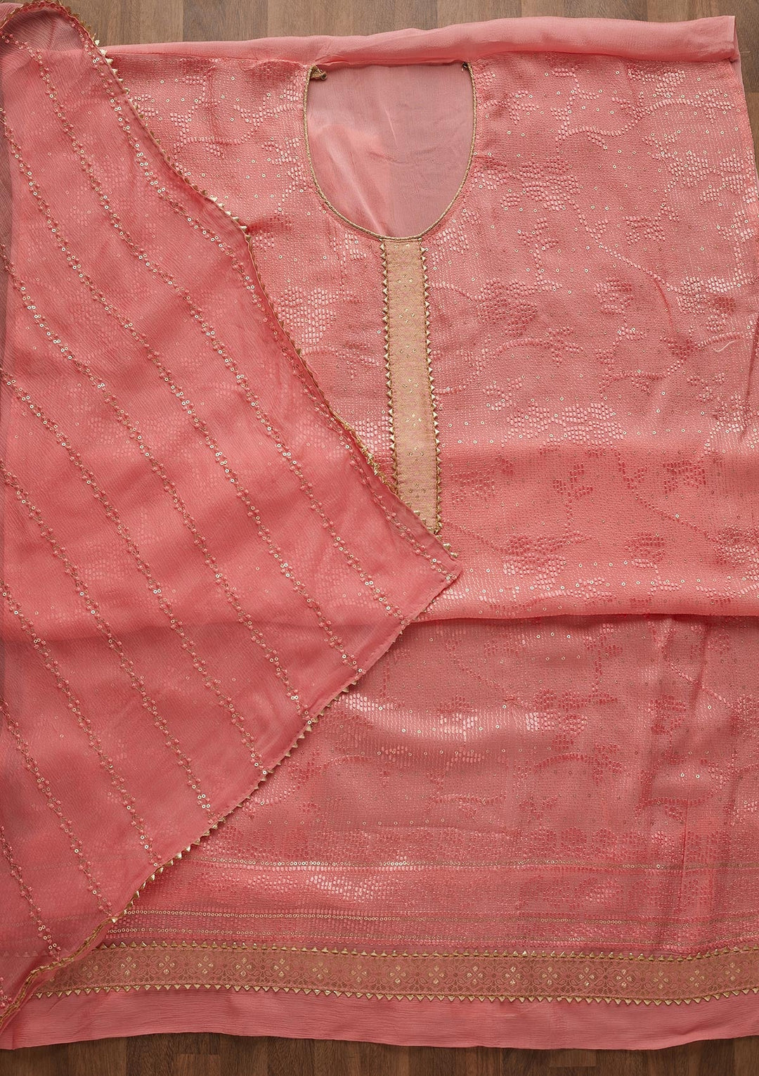 Pink Sequins Georgette Semi-Stitched Salwar Suit-Koskii