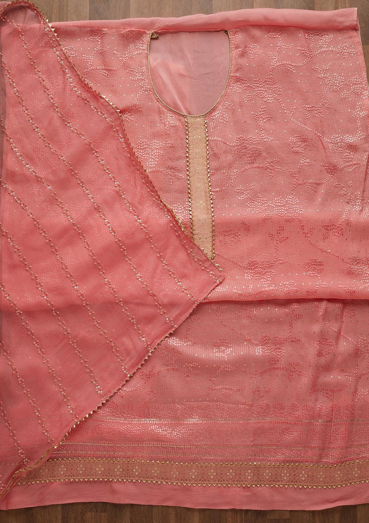 Pink Sequins Georgette Semi-Stitched Salwar Suit-Koskii