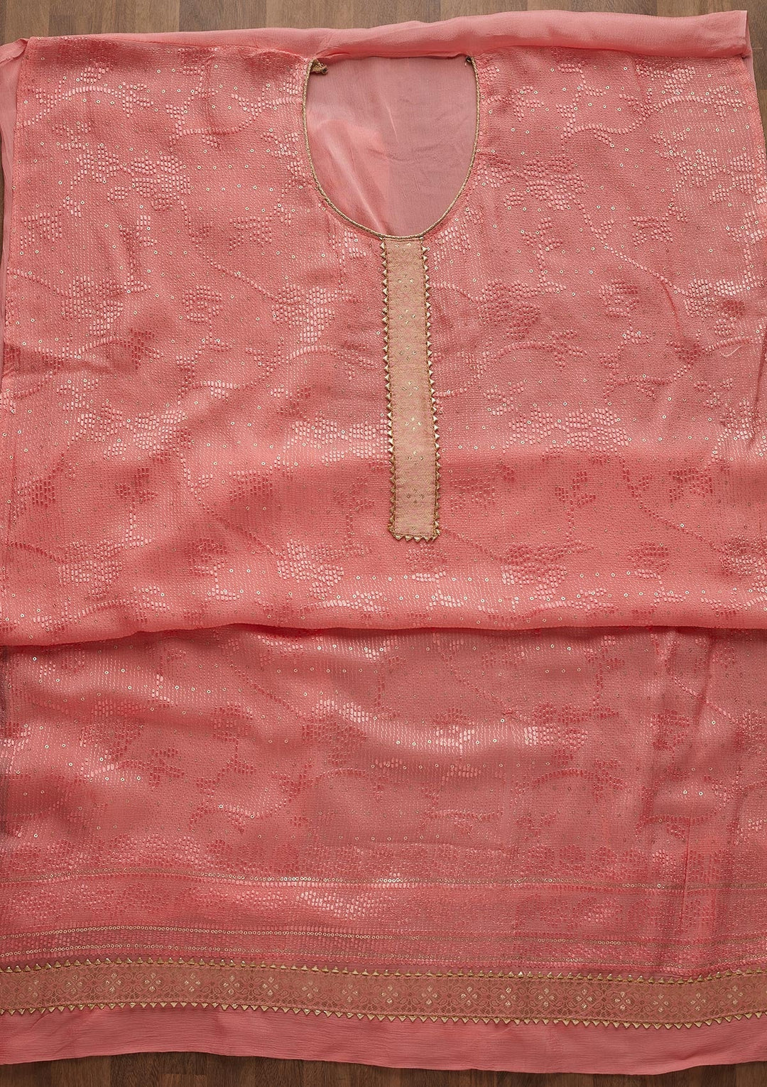 Pink Sequins Georgette Semi-Stitched Salwar Suit-Koskii