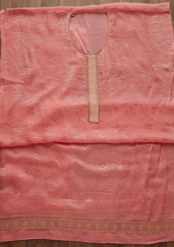 Pink Sequins Georgette Semi-Stitched Salwar Suit-Koskii