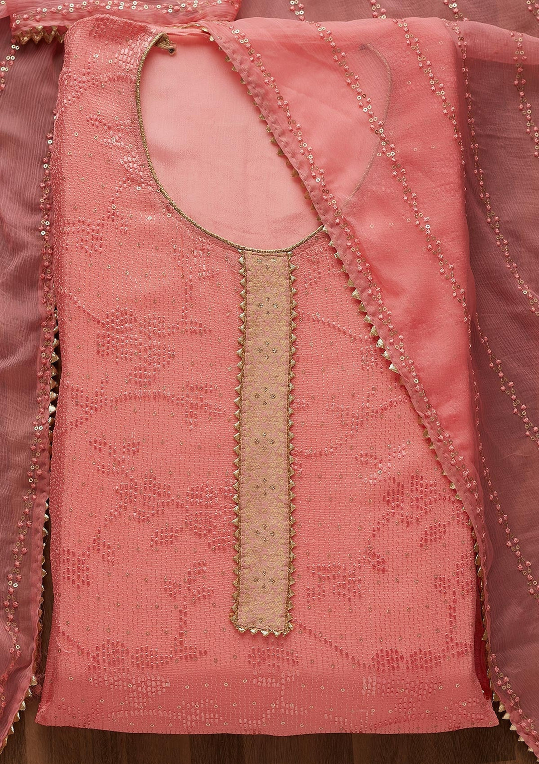 Pink Sequins Georgette Semi-Stitched Salwar Suit-Koskii