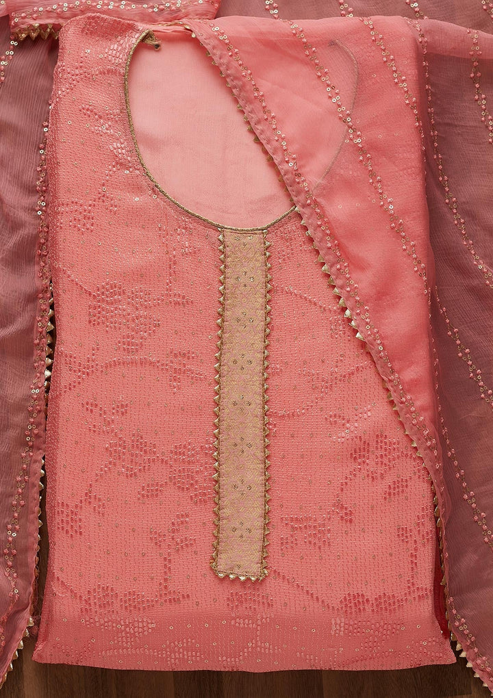Pink Sequins Georgette Semi-Stitched Salwar Suit-Koskii