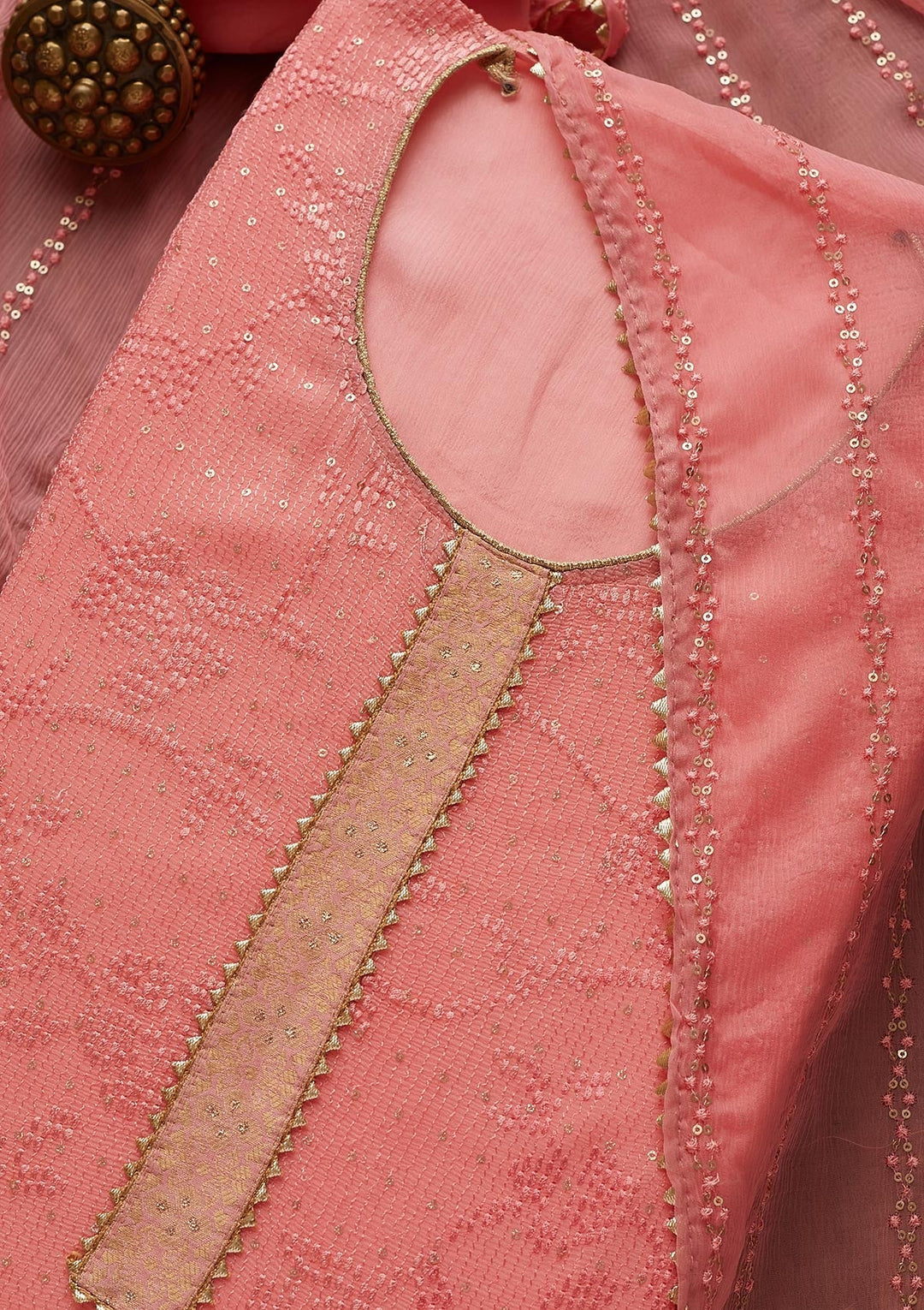 Pink Sequins Georgette Semi-Stitched Salwar Suit-Koskii