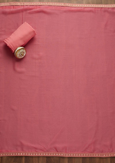 Pink Sequins Georgette Semi-Stitched Salwar Suit-Koskii