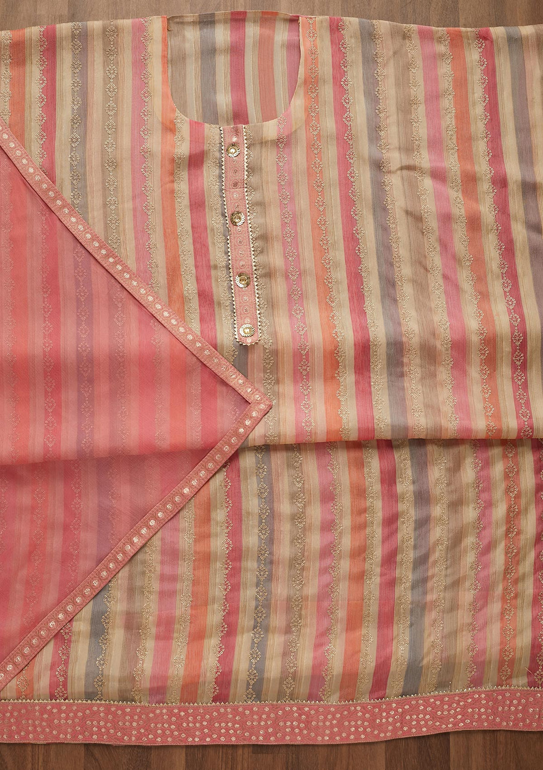 Pink Sequins Georgette Semi-Stitched Salwar Suit-Koskii