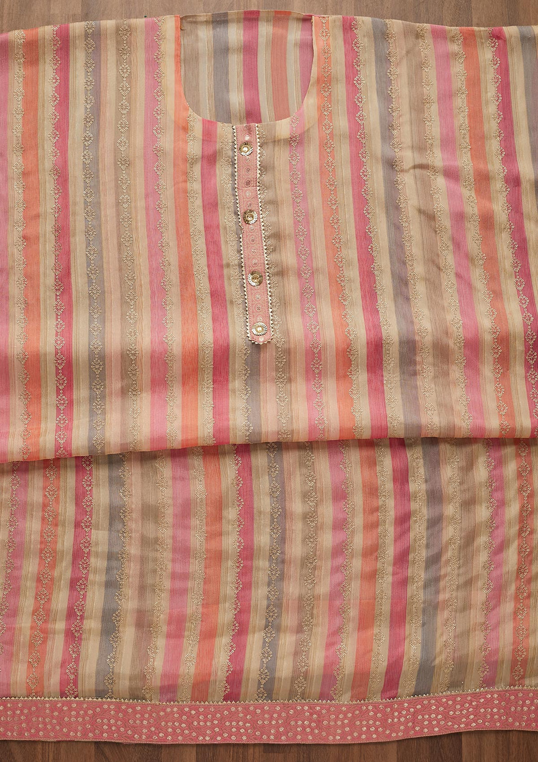 Pink Sequins Georgette Semi-Stitched Salwar Suit-Koskii