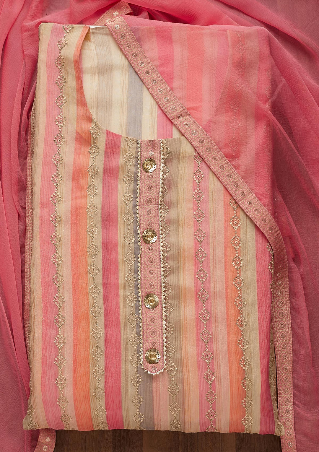 Pink Sequins Georgette Semi-Stitched Salwar Suit-Koskii