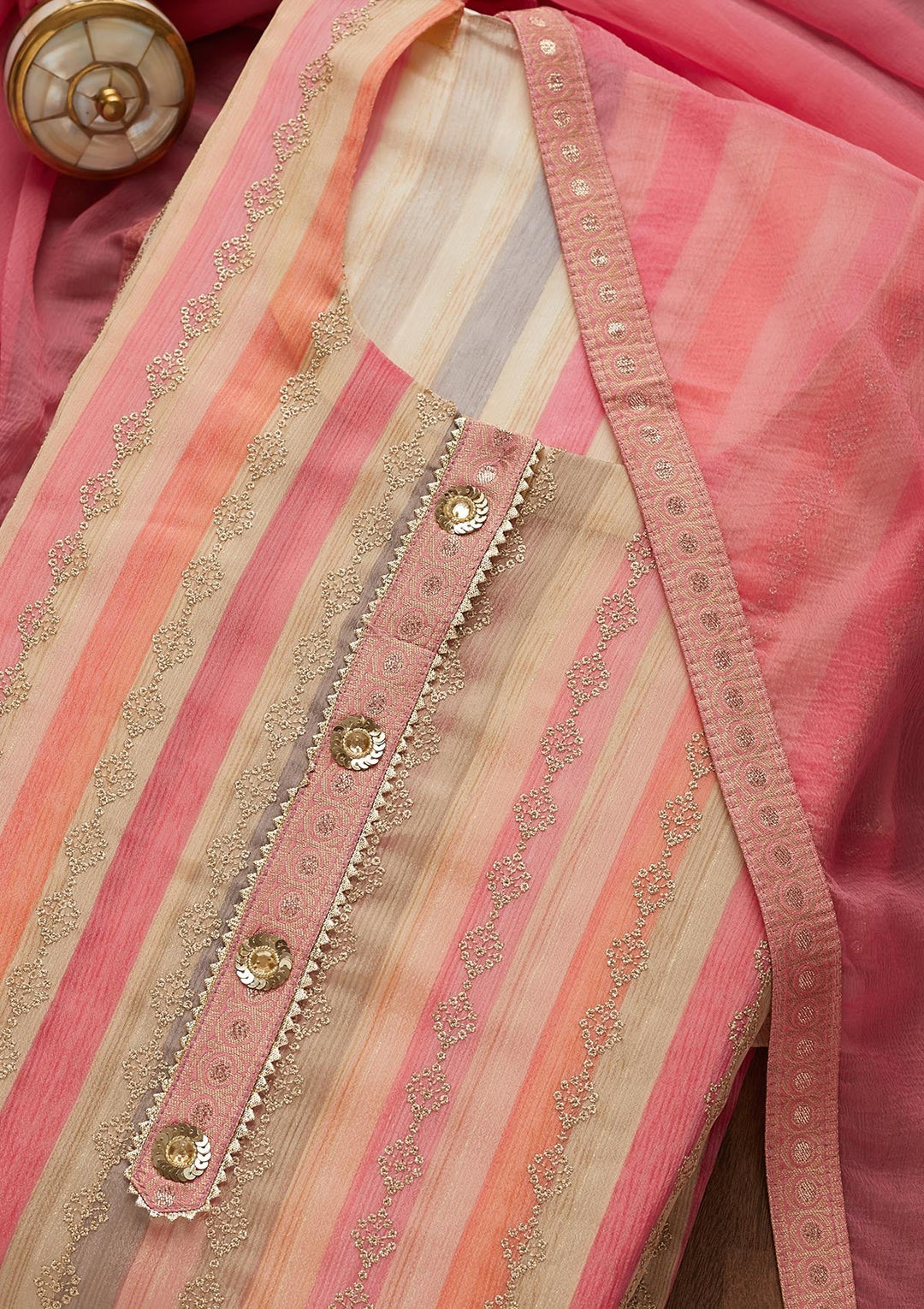 Pink Sequins Georgette Semi-Stitched Salwar Suit-Koskii