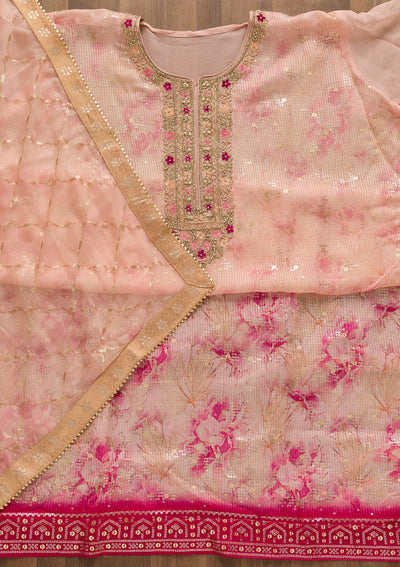 Pink Sequins Georgette Unstitched Salwar Suit-Koskii