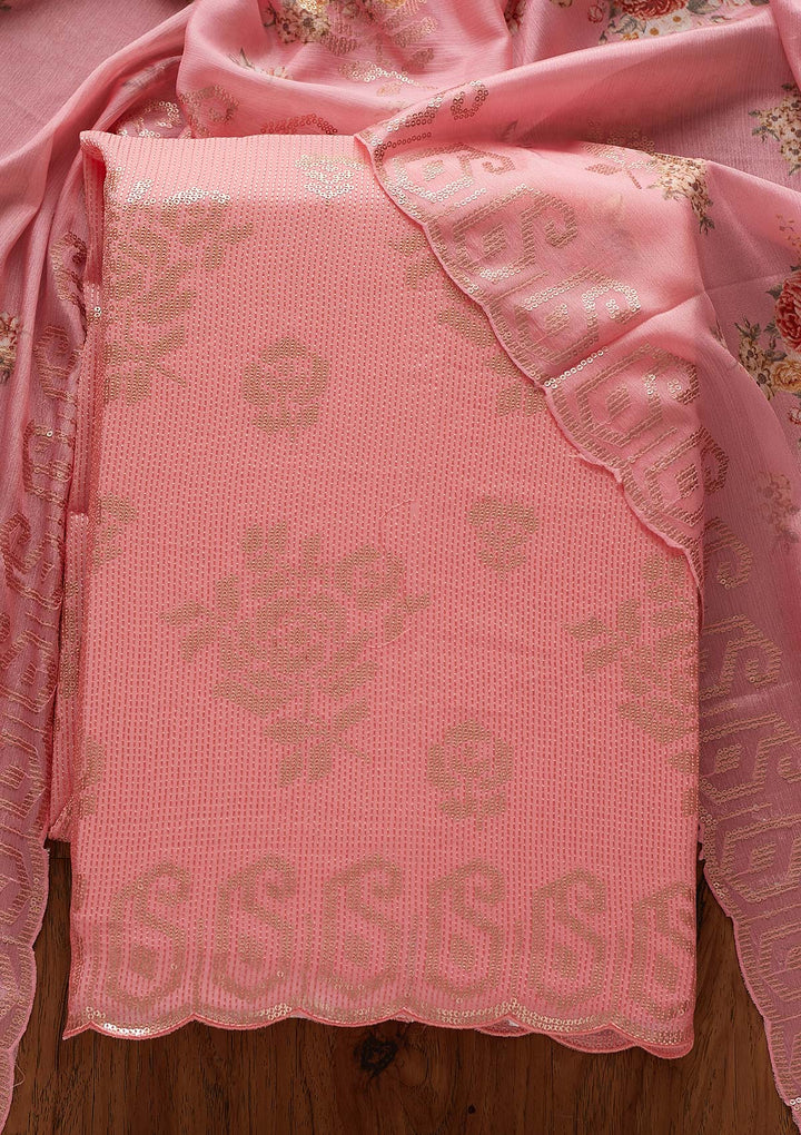Pink Sequins Georgette Designer Unstitched Salwar Suit - koskii