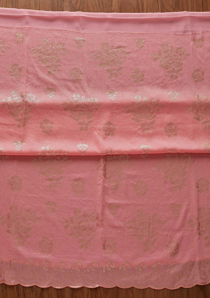 Pink Sequins Georgette Designer Unstitched Salwar Suit - koskii