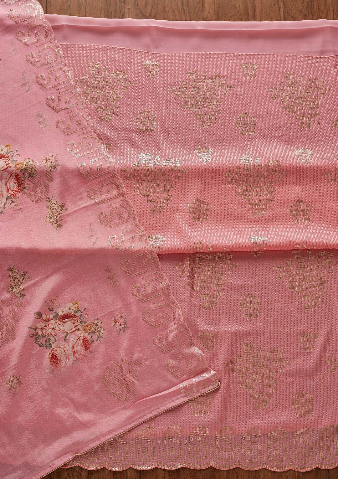 Pink Sequins Georgette Designer Unstitched Salwar Suit - koskii