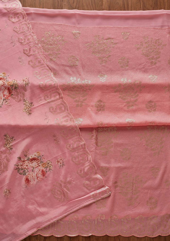 Pink Sequins Georgette Designer Unstitched Salwar Suit - koskii