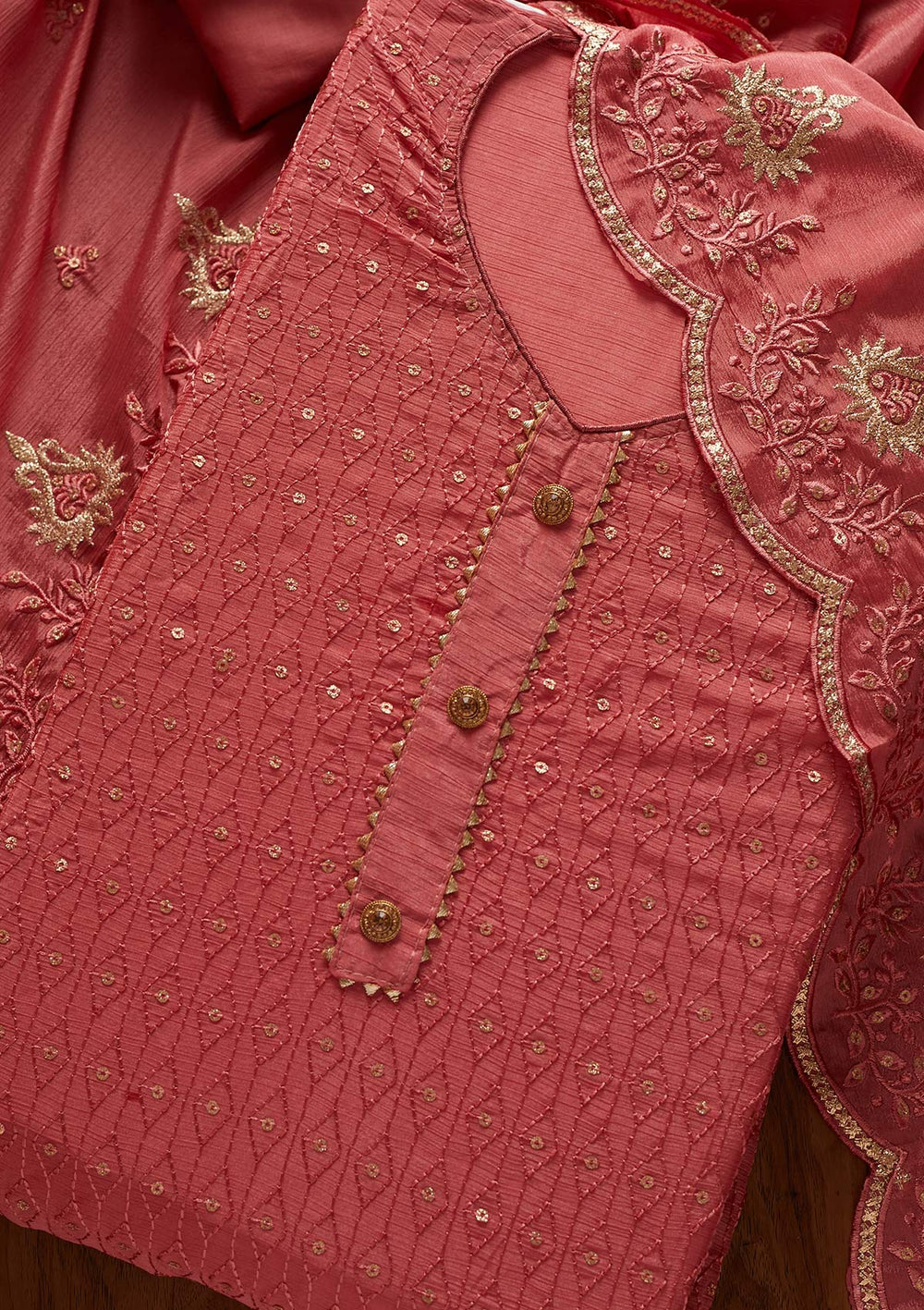 Pink Sequins Georgette Designer Unstitched Salwar Suit - koskii