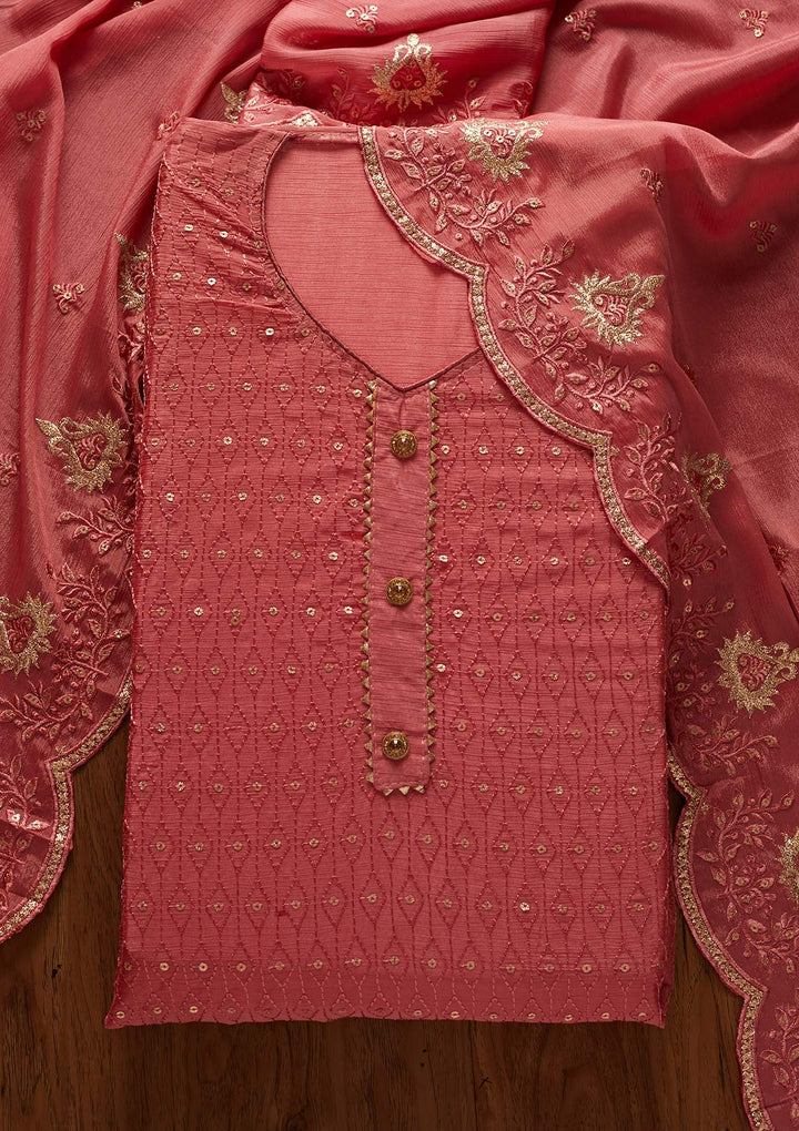 Pink Sequins Georgette Designer Unstitched Salwar Suit - koskii