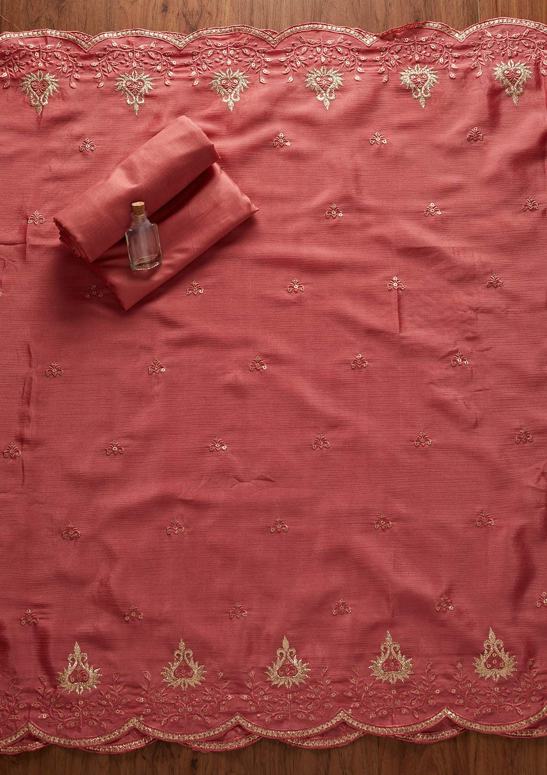 Pink Sequins Georgette Designer Unstitched Salwar Suit - koskii