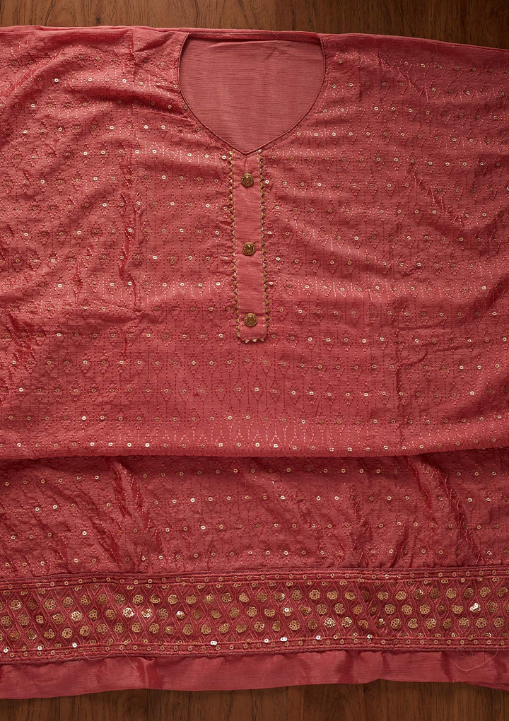 Pink Sequins Georgette Designer Unstitched Salwar Suit - koskii