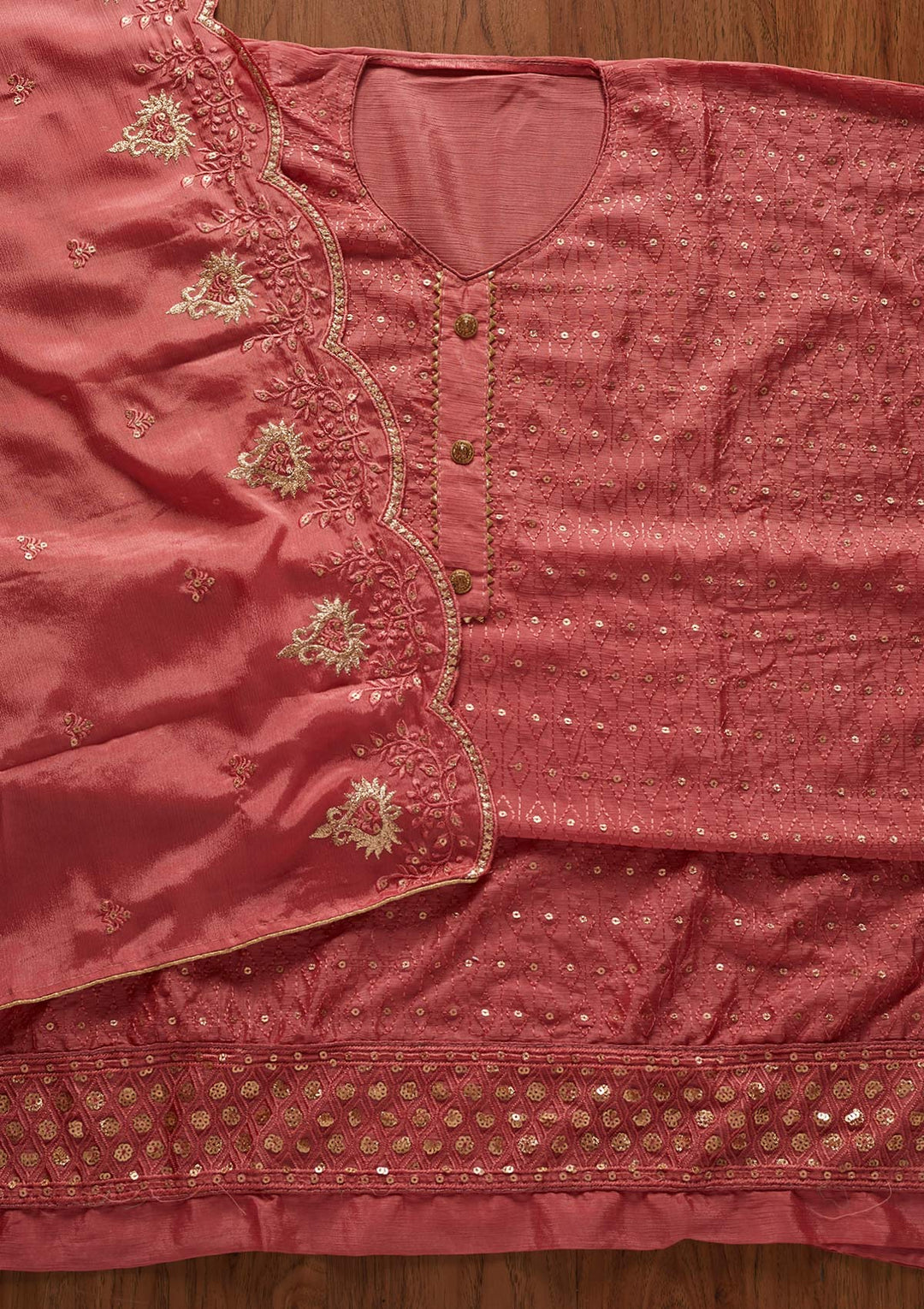Pink Sequins Georgette Designer Unstitched Salwar Suit - koskii