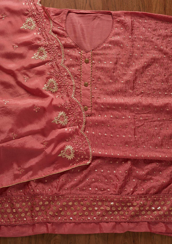 Pink Sequins Georgette Designer Unstitched Salwar Suit - koskii