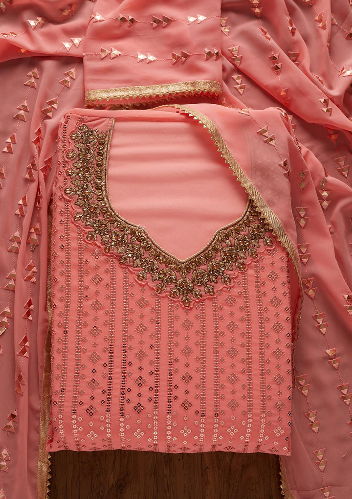 Pink Sequins Georgette Designer Unstitched Salwar Suit - koskii
