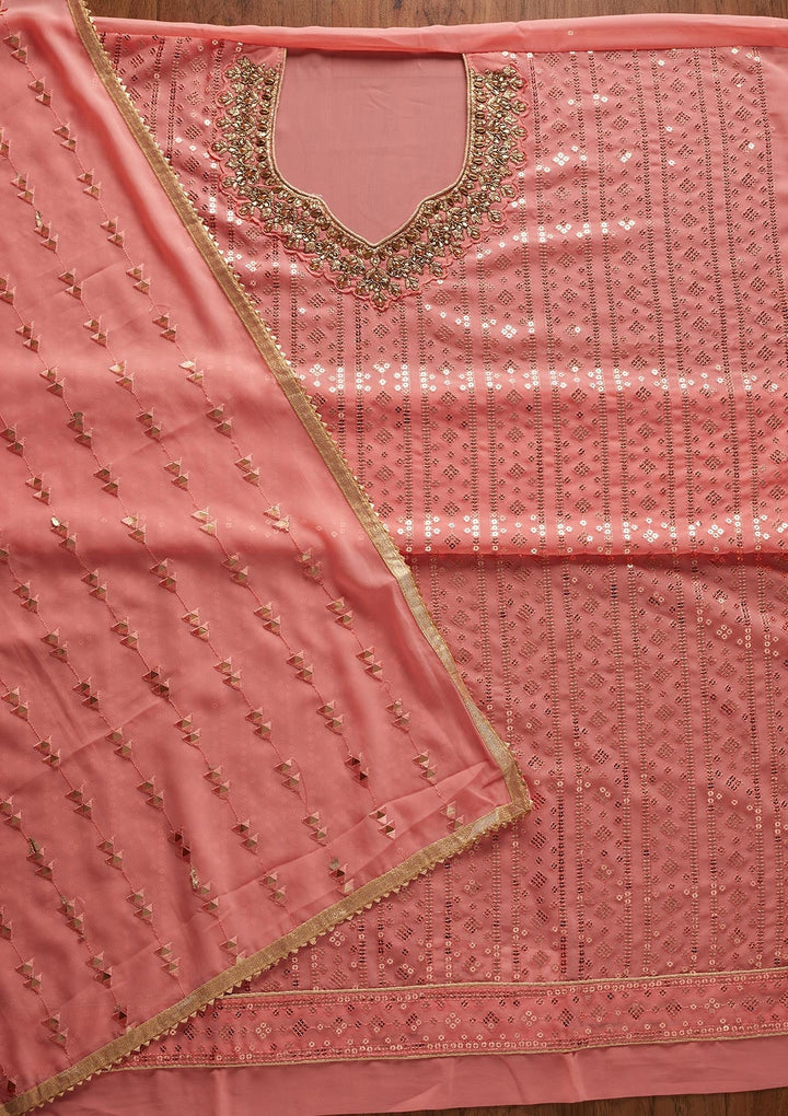 Pink Sequins Georgette Designer Unstitched Salwar Suit - koskii