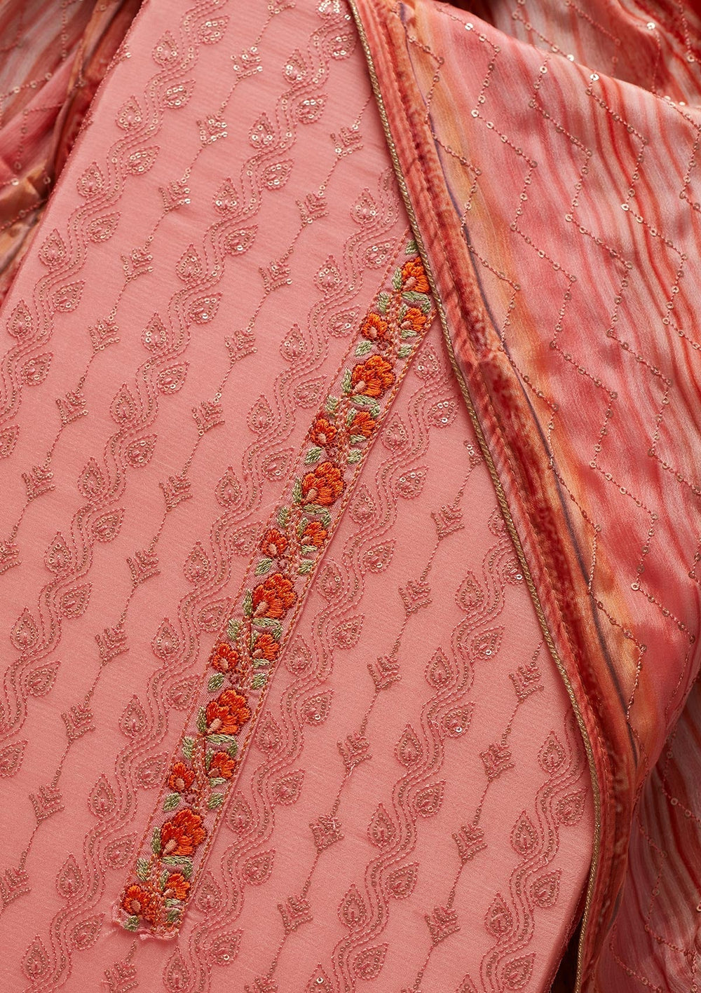Pink Sequins Georgette Designer Unstitched Salwar Suit - koskii