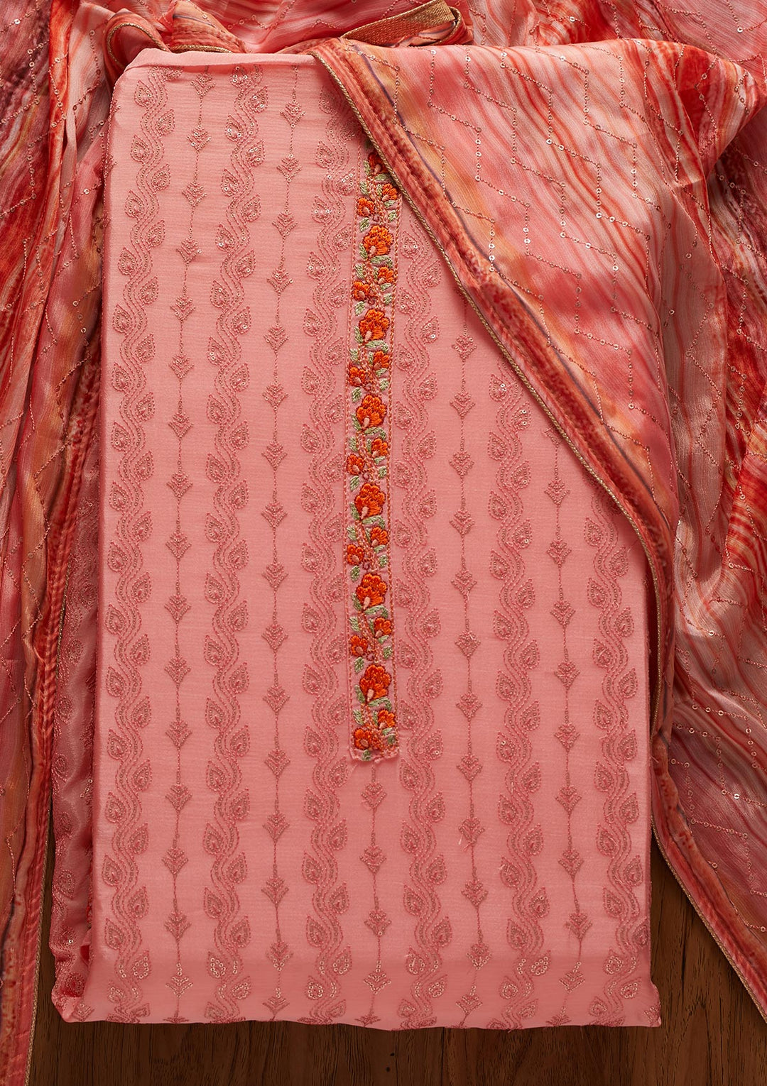 Pink Sequins Georgette Designer Unstitched Salwar Suit - koskii