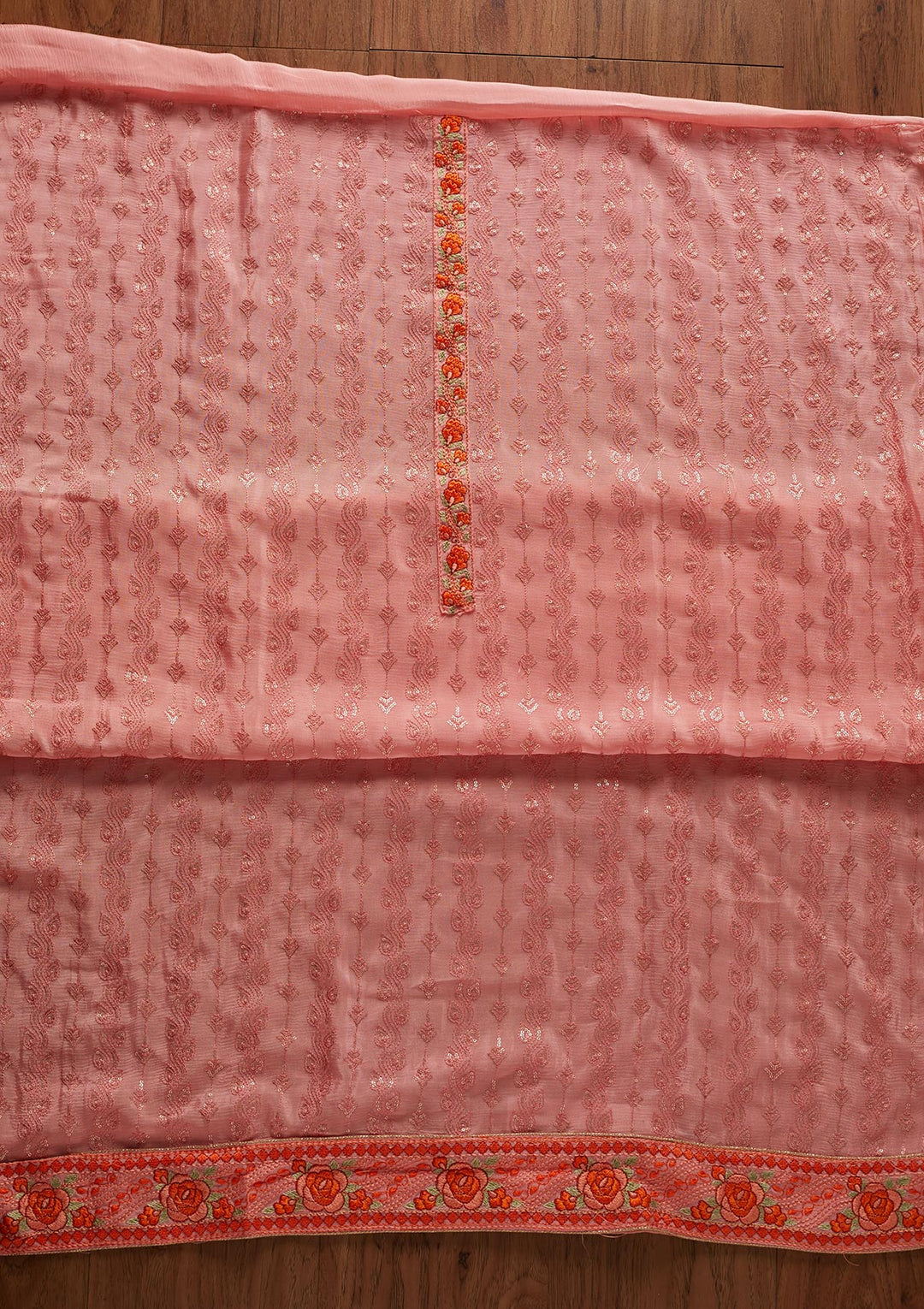 Pink Sequins Georgette Designer Unstitched Salwar Suit - koskii