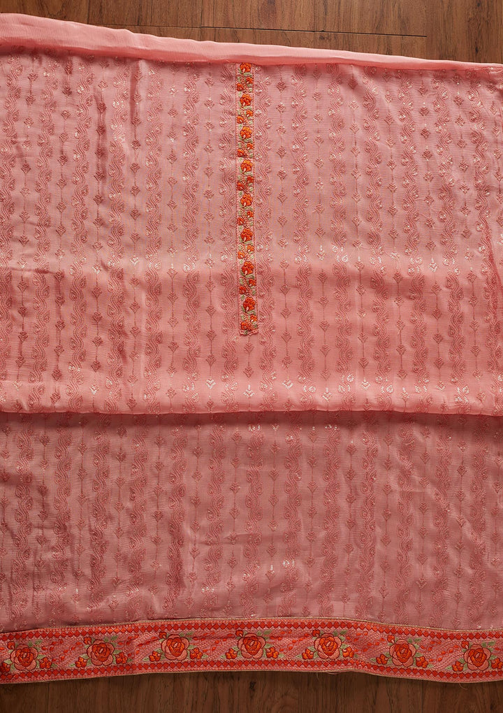 Pink Sequins Georgette Designer Unstitched Salwar Suit - koskii