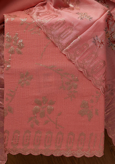 Pink Sequins Georgette Designer Unstitched Salwar Suit - koskii