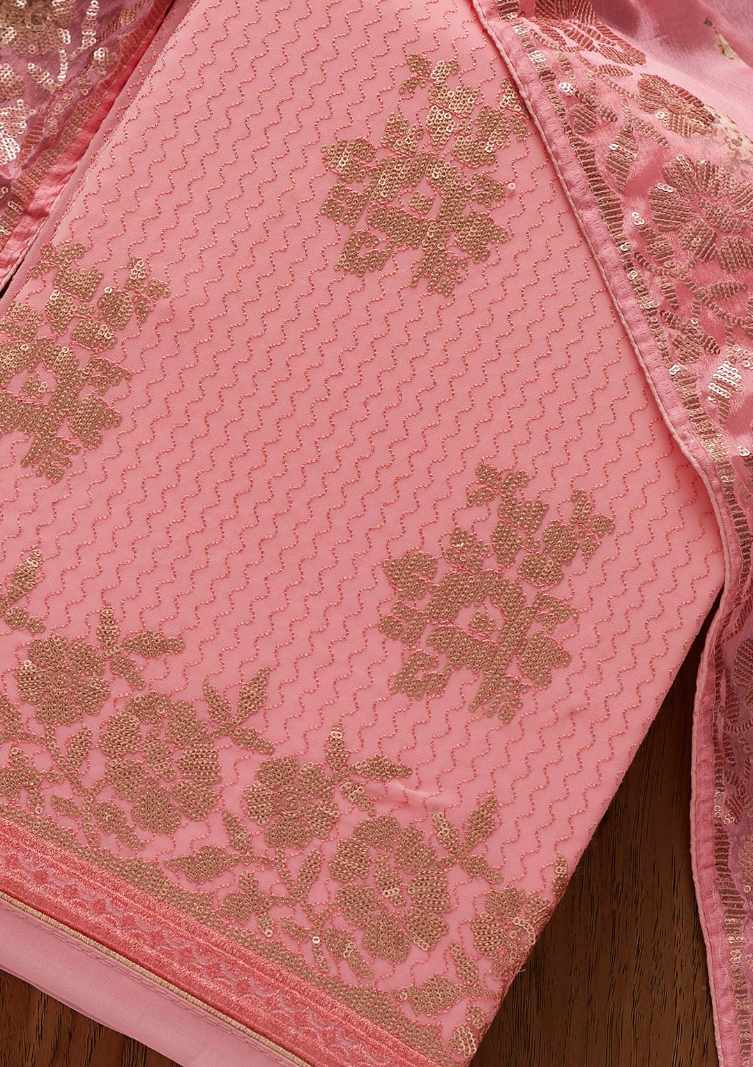 Pink Sequins Georgette Designer Unstitched Salwar Suit - koskii