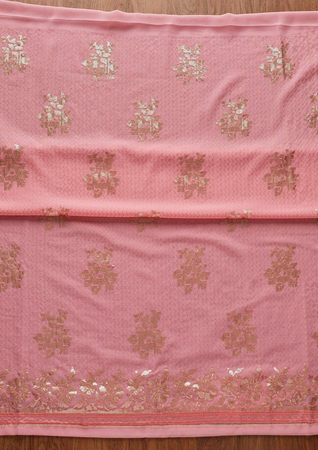Pink Sequins Georgette Designer Unstitched Salwar Suit - koskii